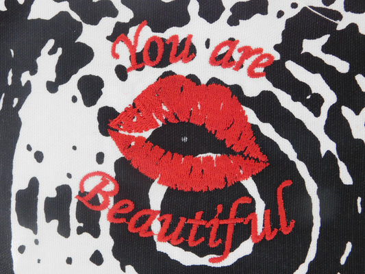 You Are Beautiful Embroidered Cosmetic Bag