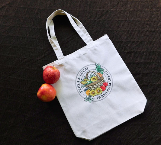 Local Farmers Market Embroidered Tote Bag