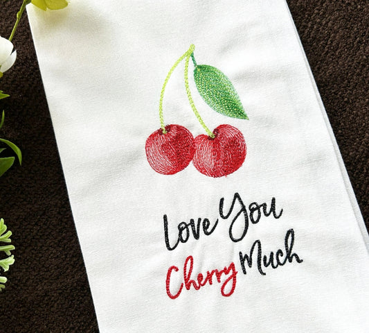 Love You Cherry Much Handmade Embroidered Tea Towels
