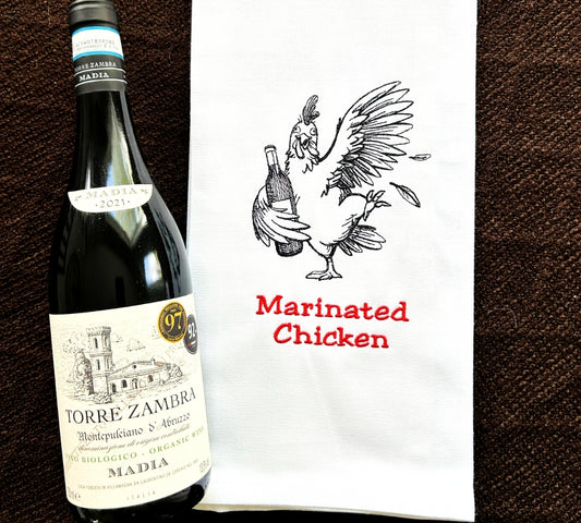 Marinated Chicken Handmade Embroidered Tea Towels | Funny Animal