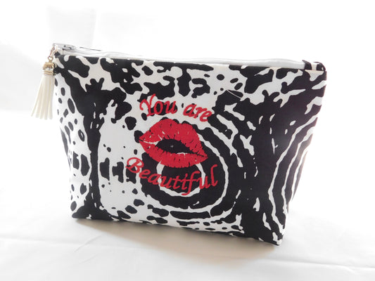 You Are Beautiful Embroidered Cosmetic Bag