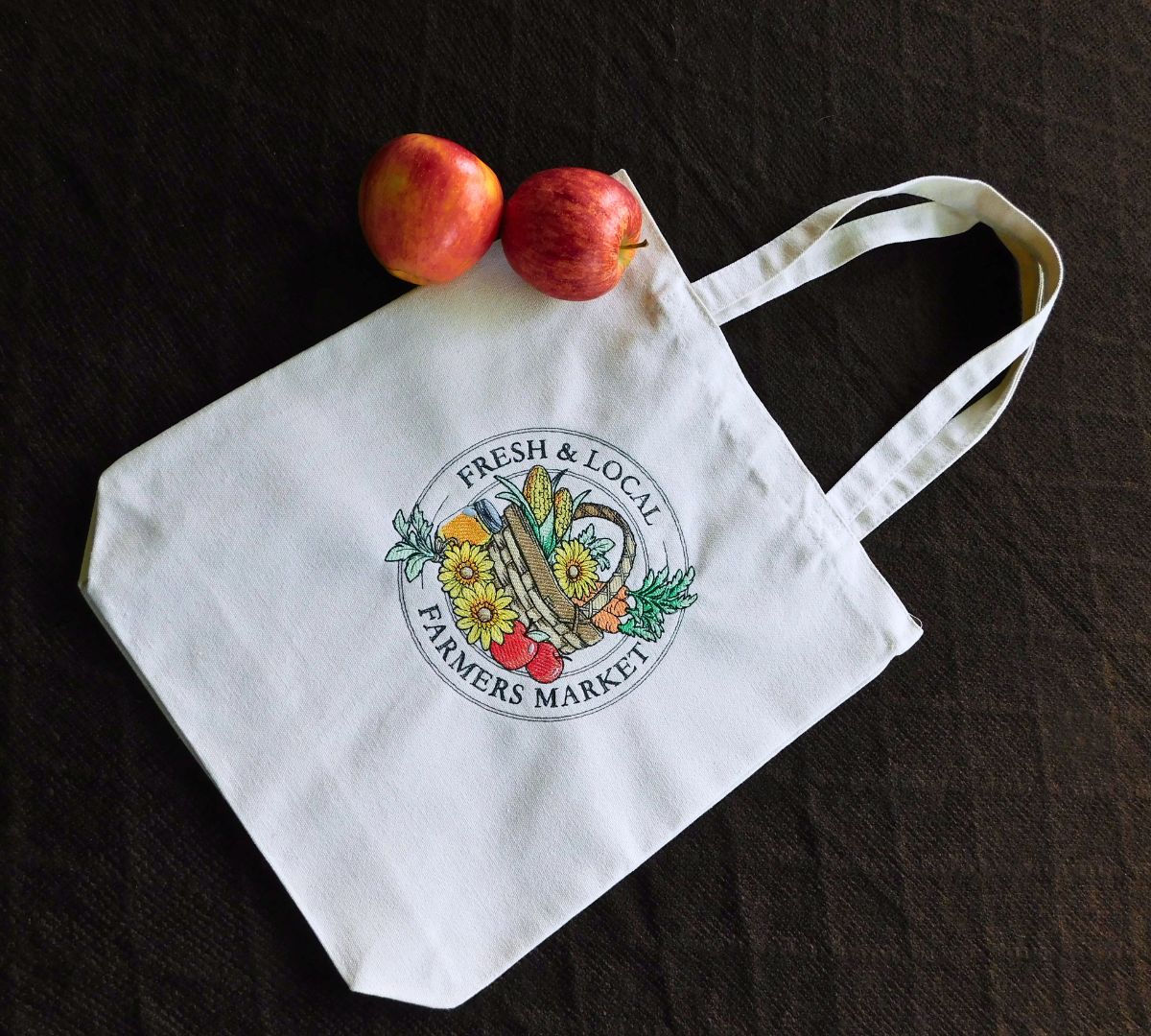 Local Farmers Market Embroidered Tote Bag