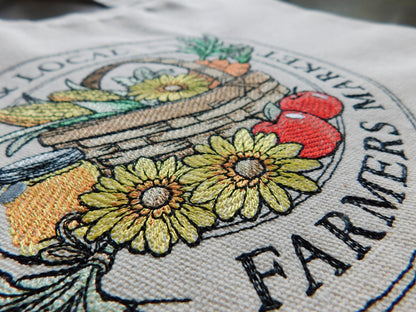 Local Farmers Market Embroidered Tote Bag