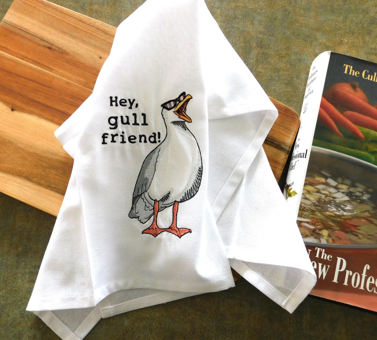 Hey Gull Friend Handmade Embroidered Tea Towels | Funny Animal