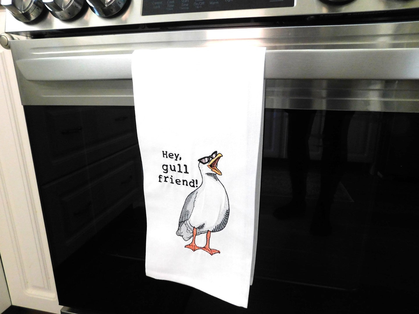 Hey Gull Friend Handmade Embroidered Tea Towels | Funny Animal
