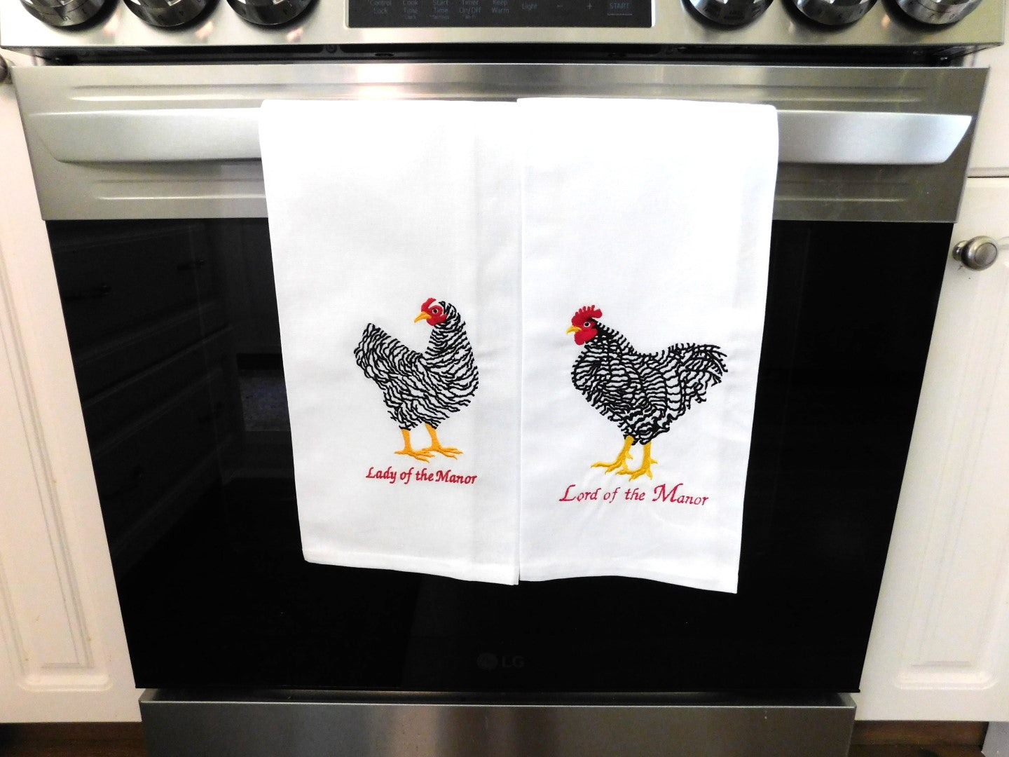 Chicken of the Manor Handmade Embroidered Tea Towel in Calgary