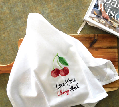 Love You Cherry Much Handmade Embroidered Tea Towels