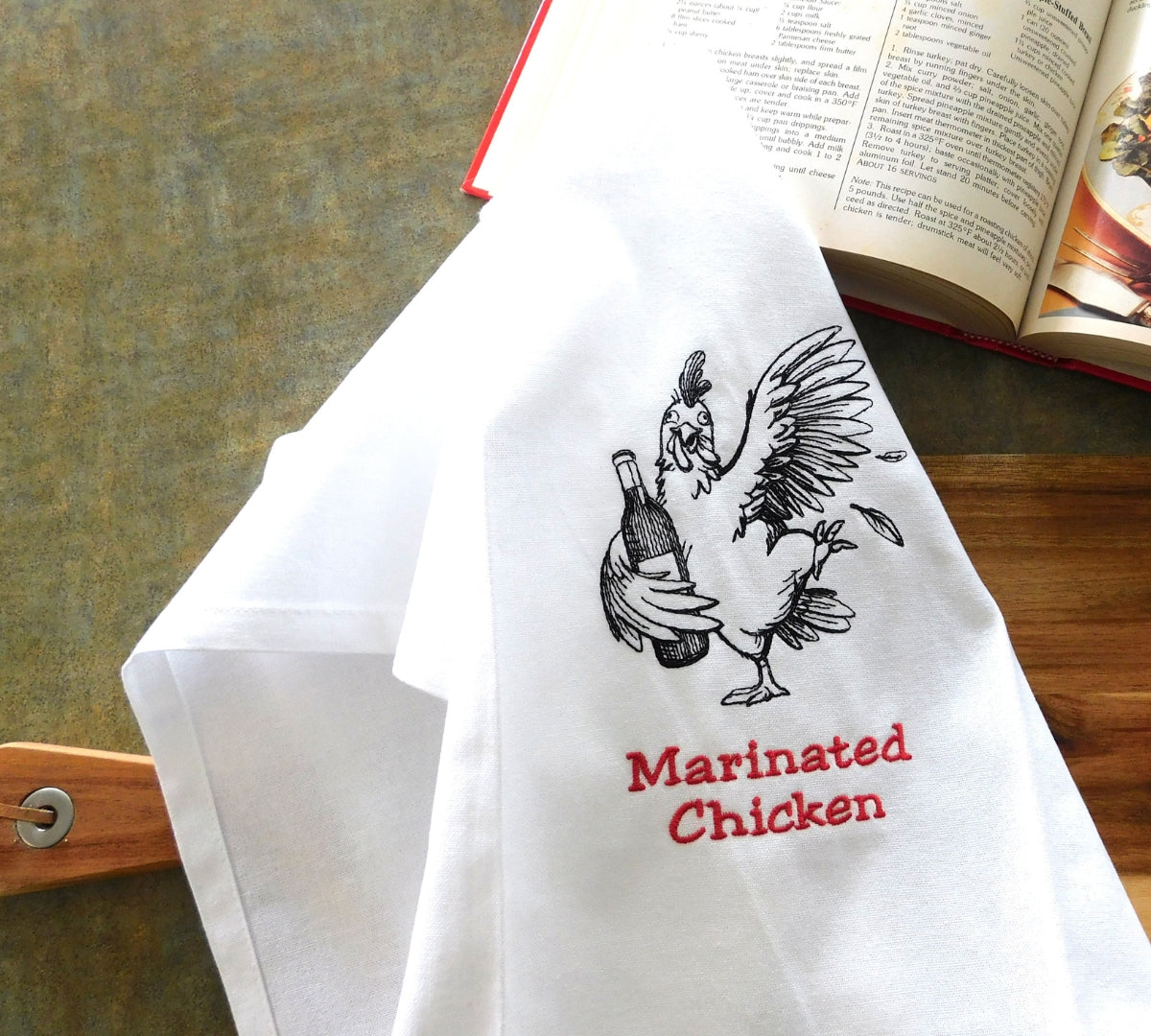 Marinated Chicken Handmade Embroidered Tea Towels | Funny Animal