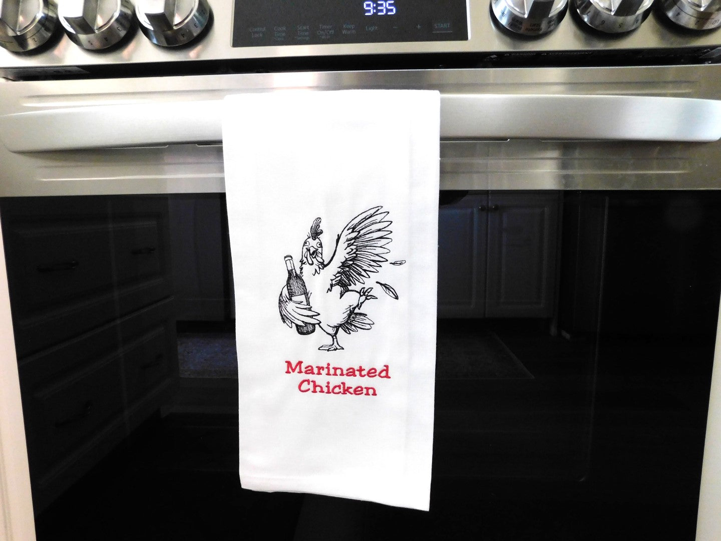 Marinated Chicken Handmade Embroidered Tea Towels | Funny Animal