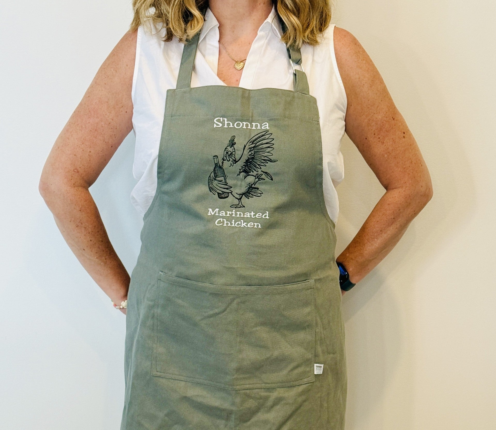 Personalized Embroidered Green Aprons in Calgary
