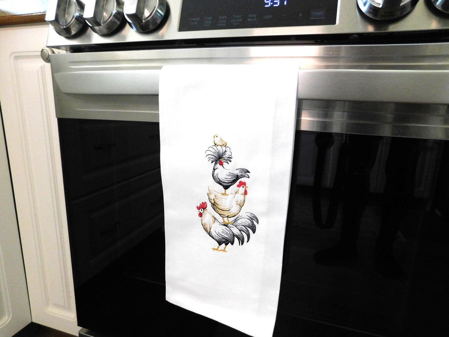 Tower of Chickens Handmade Embroidered Tea Towels