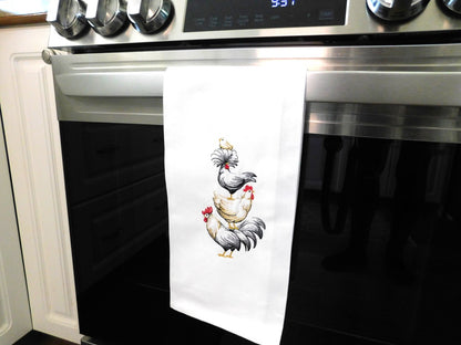 Tower of Chickens Handmade Embroidered Tea Towels